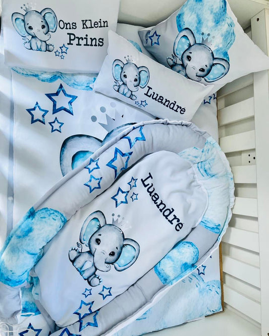 Blue Elephant personalized baby bedding